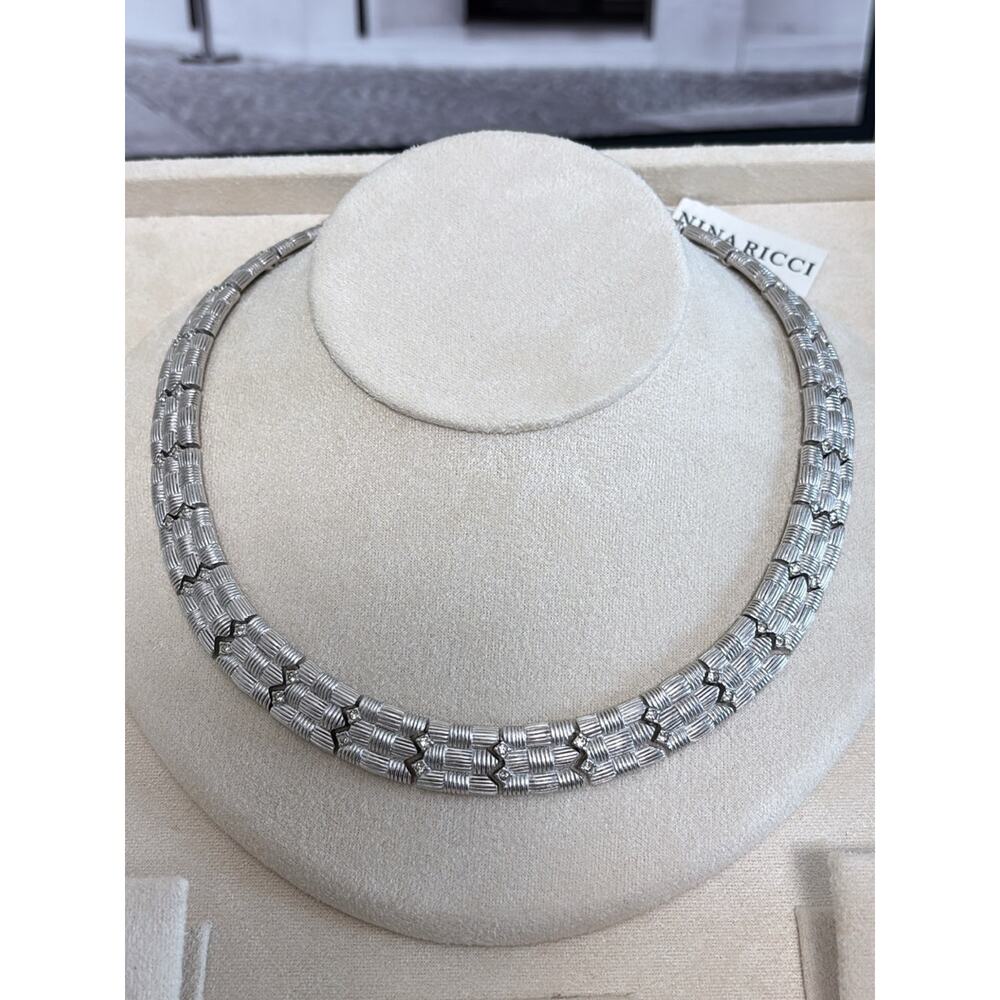 Nina Ricci Silver Textured Link Collar Necklace